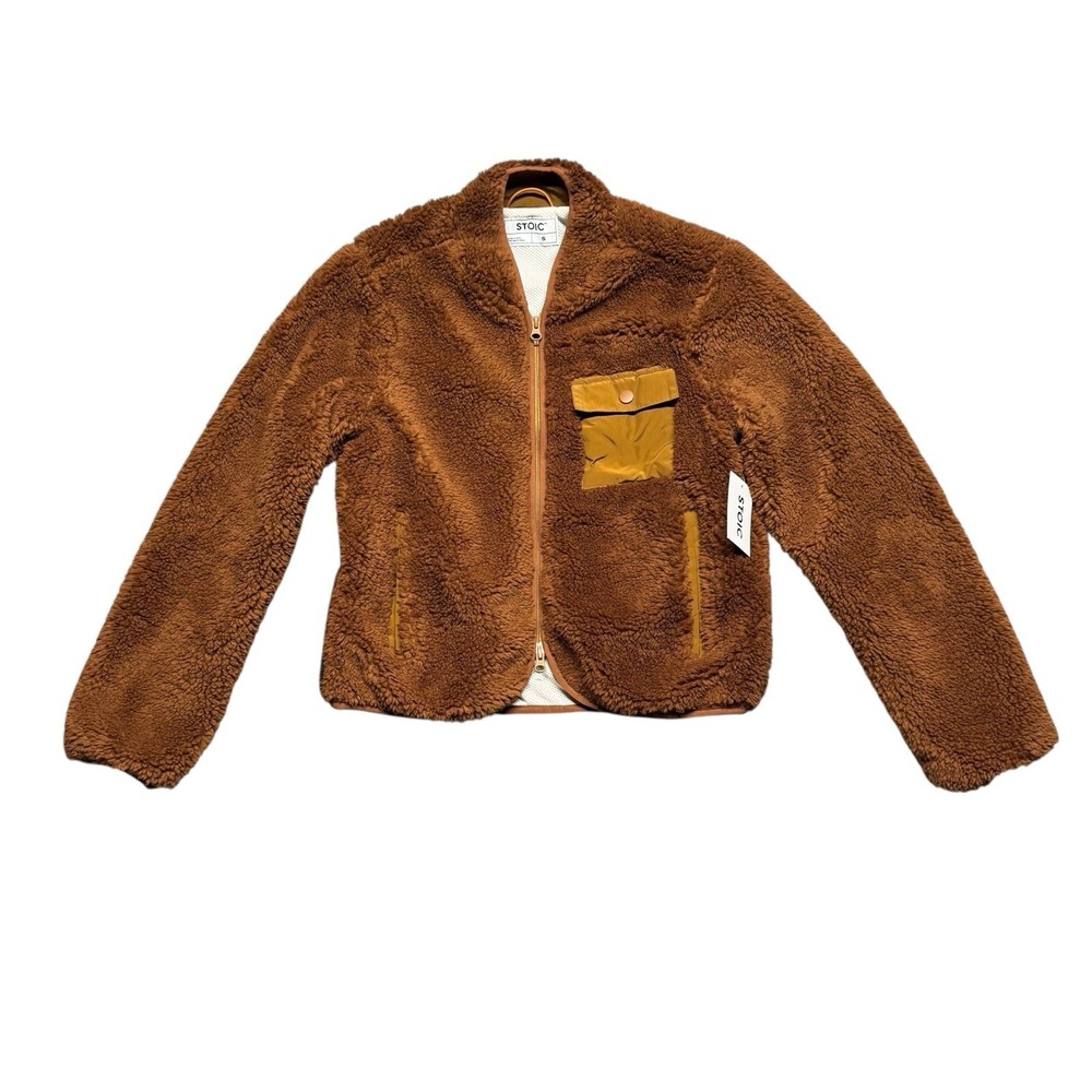 Stoic Sherpa Bomber Jacket Women's Small NWT Fleece Full Zip Brown Pockets Cozy